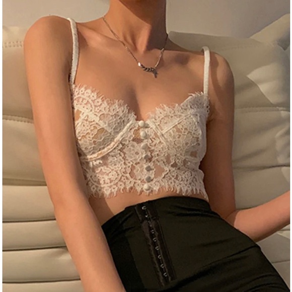 NWT Double Hook Lace Crop Corset Top Black - Picture 2 of 4